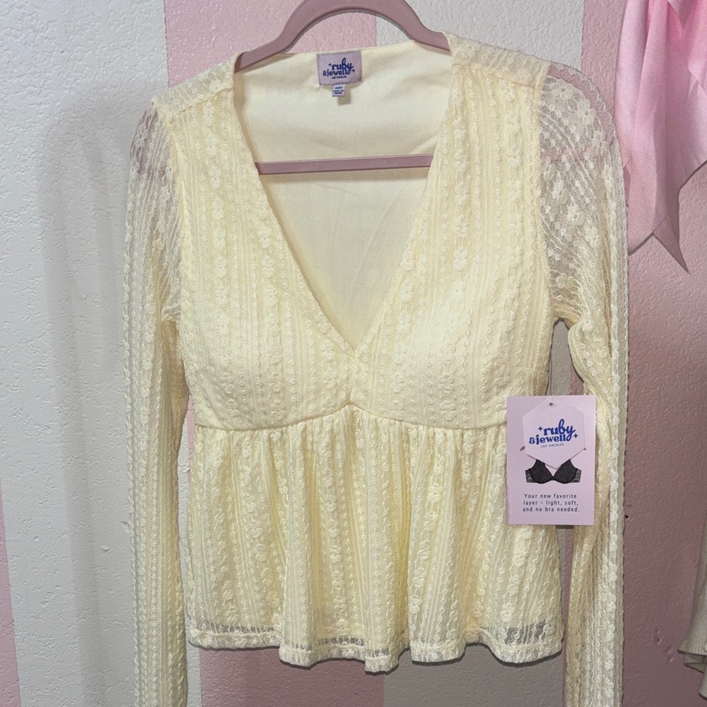 Coquette shirt-Off white Lace Long Sleeve Blouse